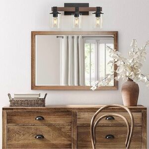 Farmhouse Vanity 3-Light Bathroom Wood Wall Light Over Mirror Clear Glass Shade